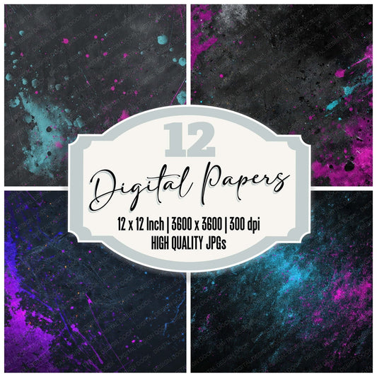 Cyan Violet Grunge Digital Paper Pack (DDD008568)