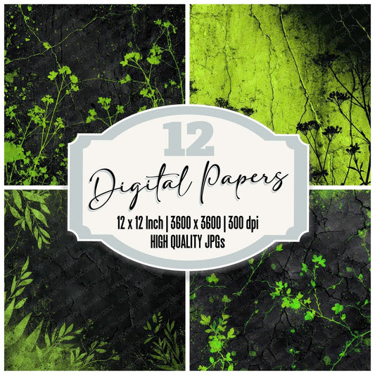 Neon Botanical Grunge Digital Paper Pack (DDD008569)