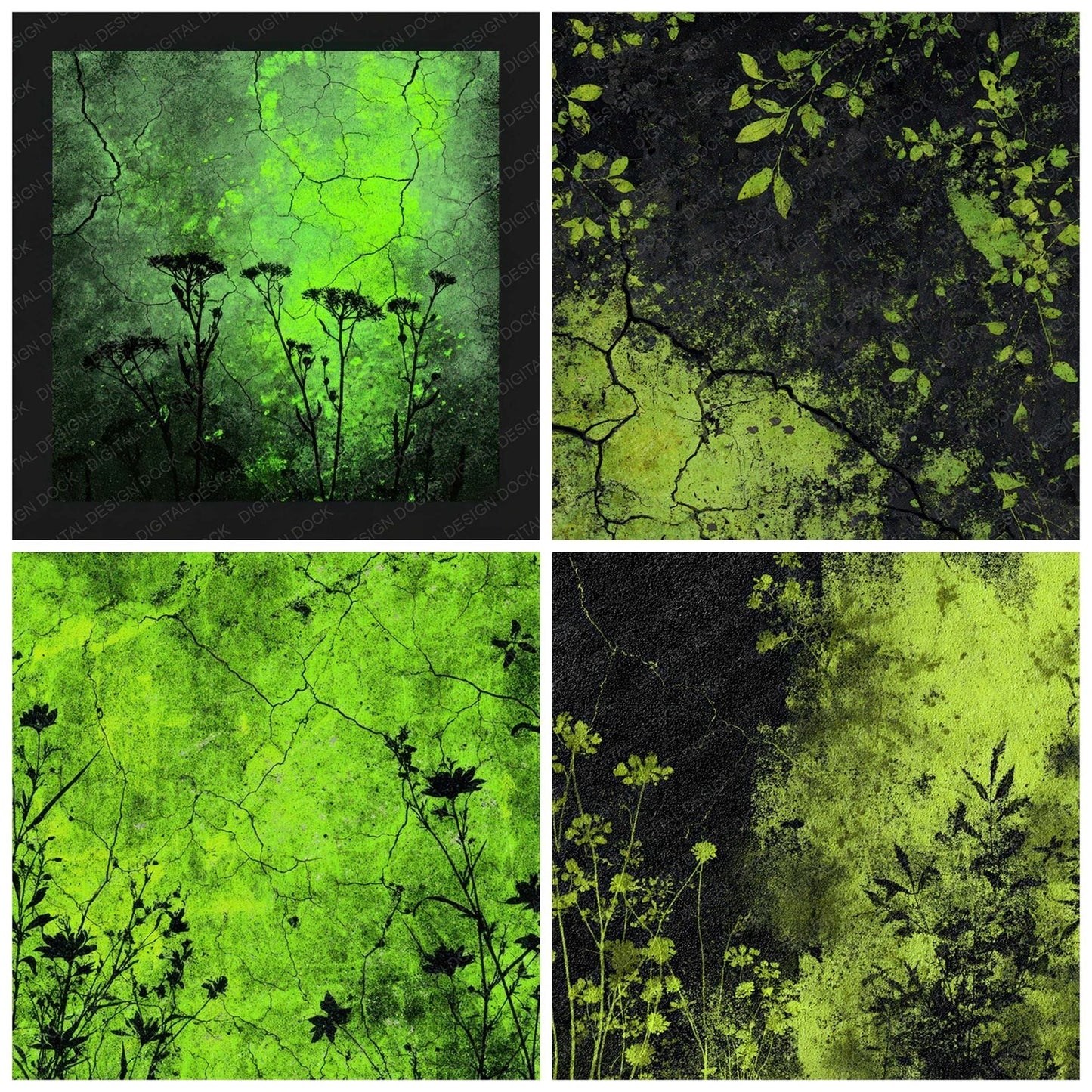 Neon Botanical Grunge Digital Paper Pack (DDD008569)