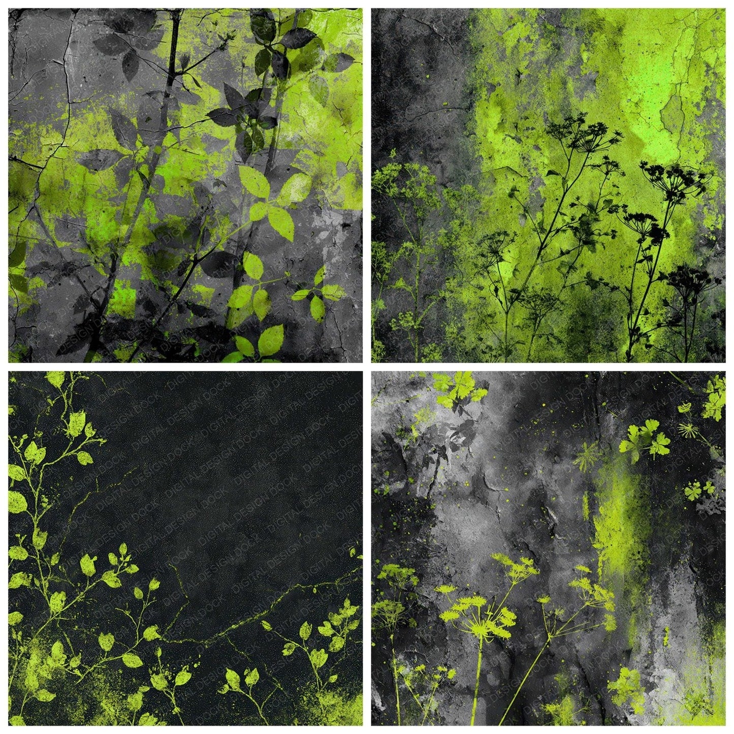 Neon Botanical Grunge Digital Paper Pack (DDD008569)