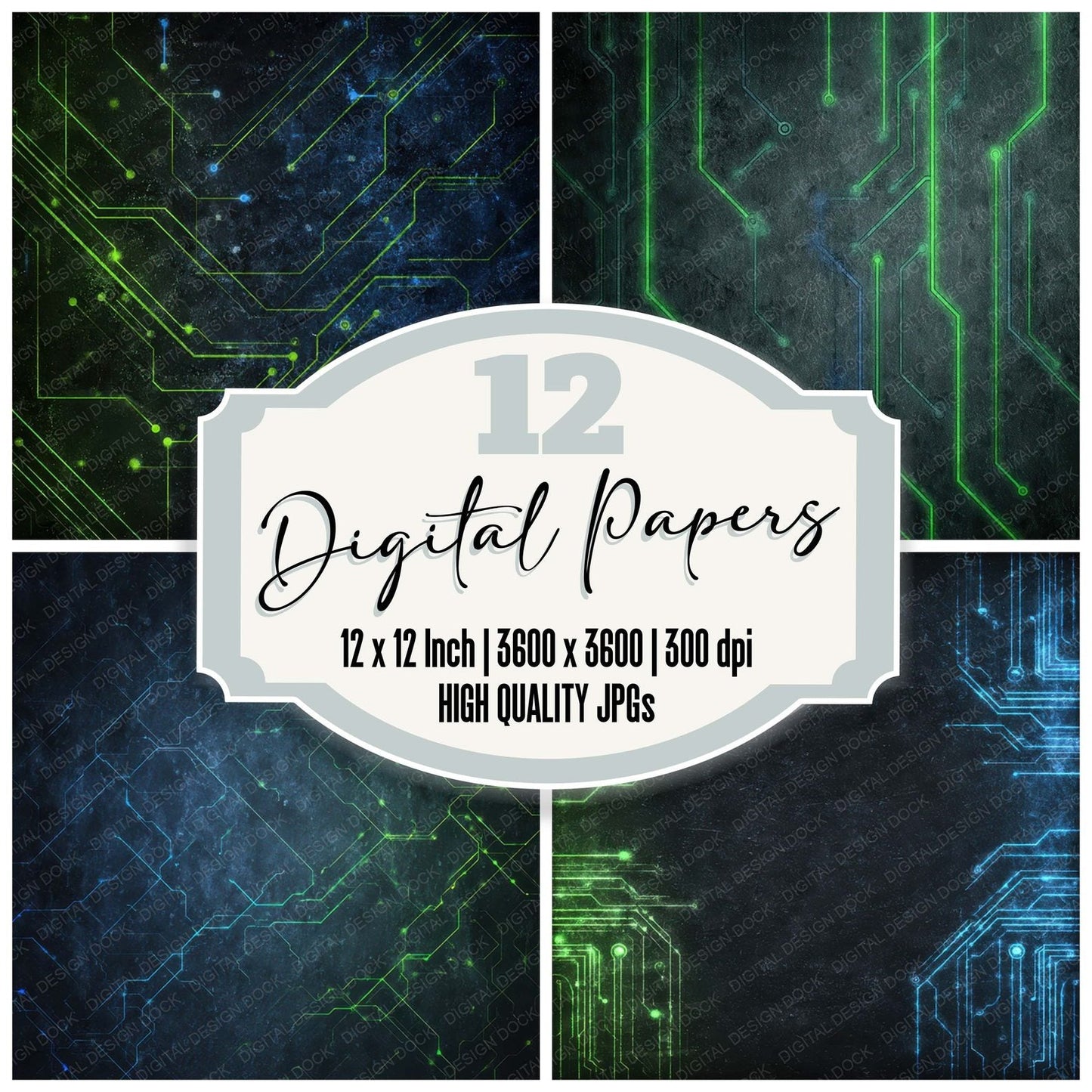 Neon Circuit Grunge Digital Paper Pack (DDD008570)