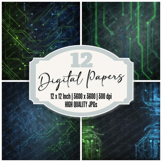 Neon Circuit Grunge Digital Paper Pack (DDD008570)