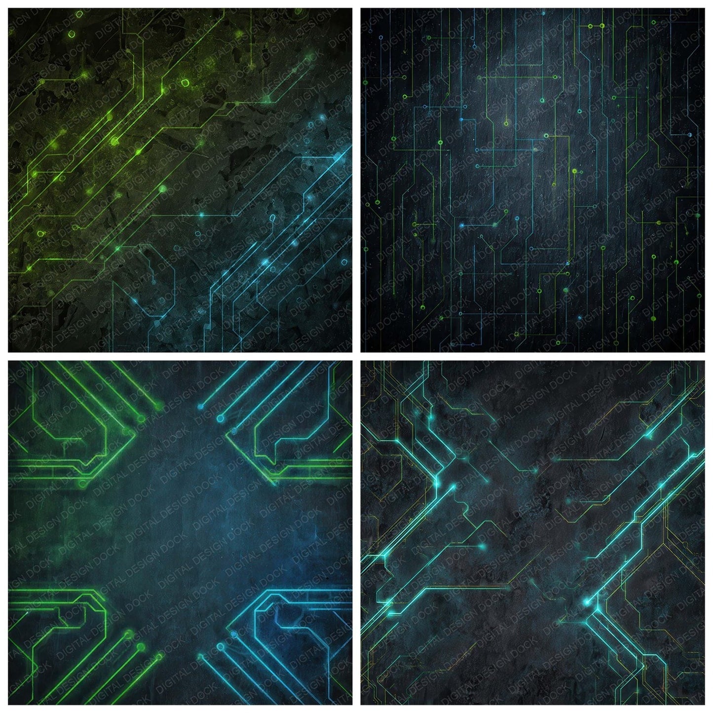 Neon Circuit Grunge Digital Paper Pack (DDD008570)