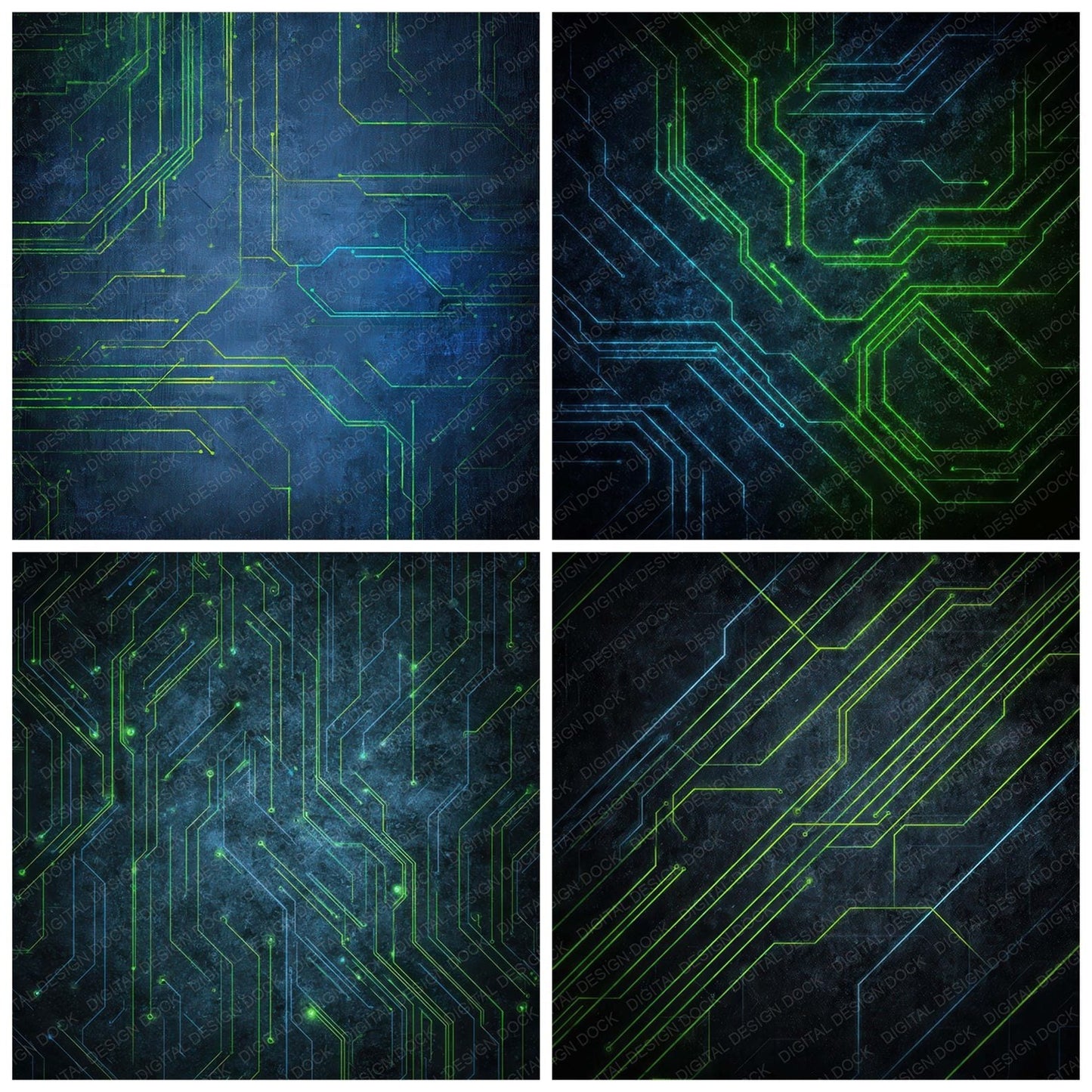 Neon Circuit Grunge Digital Paper Pack (DDD008570)