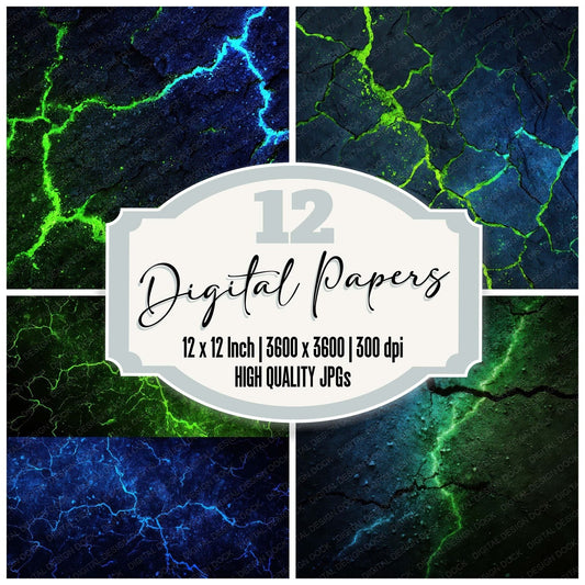 Neon Crack Grunge Digital Paper Pack (DDD008571)