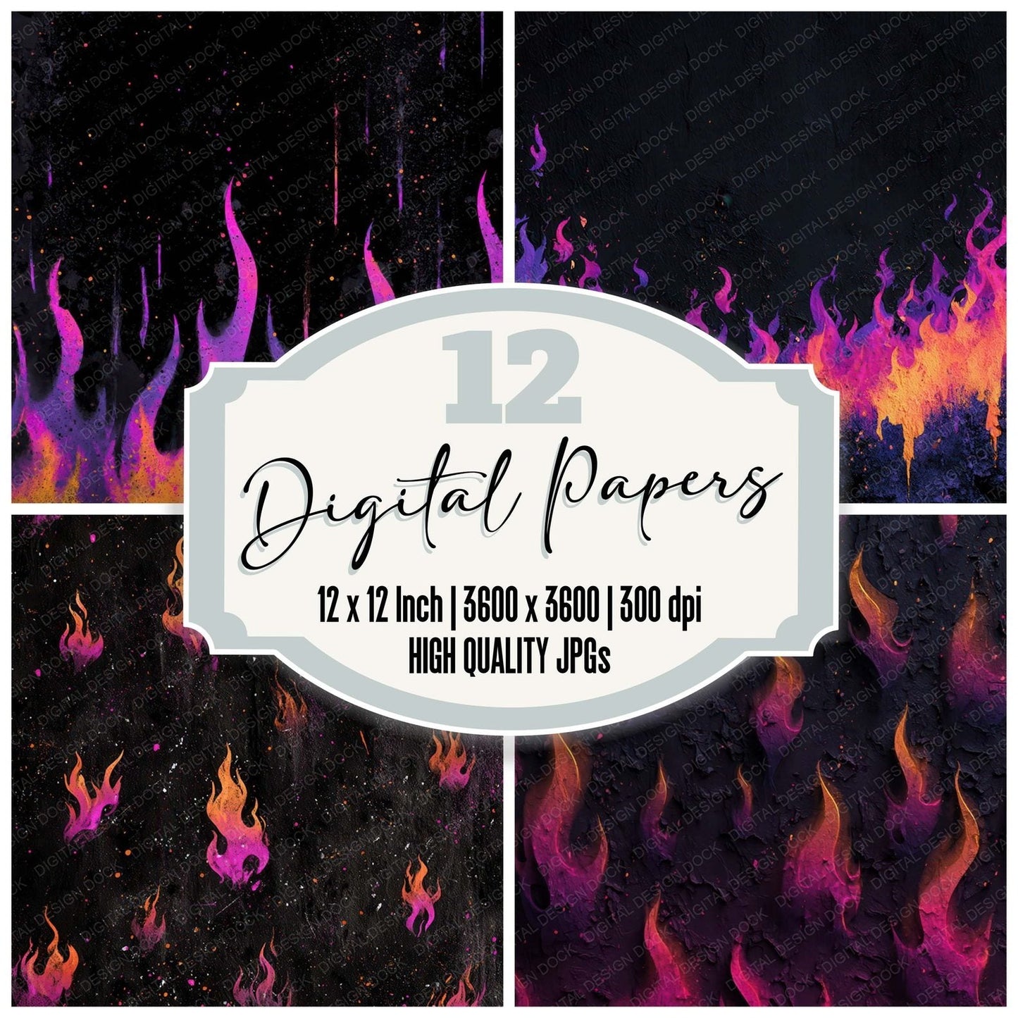 Neon Flame Grunge Digital Paper Pack (DDD008572)