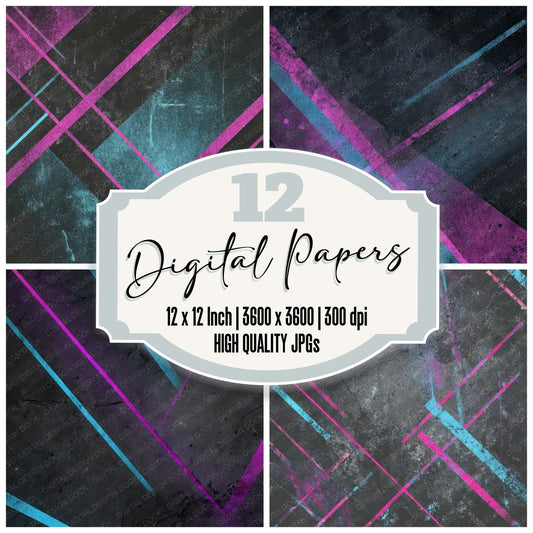 Neon Geometry Grunge Digital Paper Pack (DDD008573)