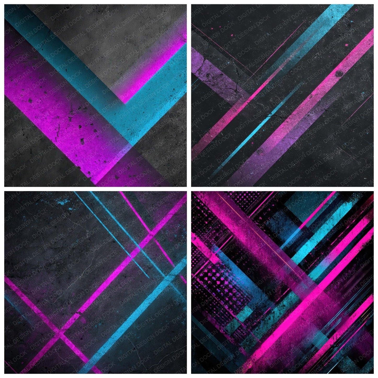 Neon Geometry Grunge Digital Paper Pack (DDD008573)