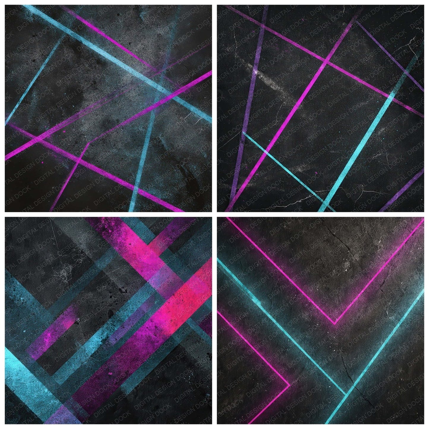 Neon Geometry Grunge Digital Paper Pack (DDD008573)