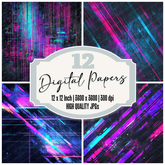 Neon Glitch Grunge Digital Paper Pack (DDD008574)