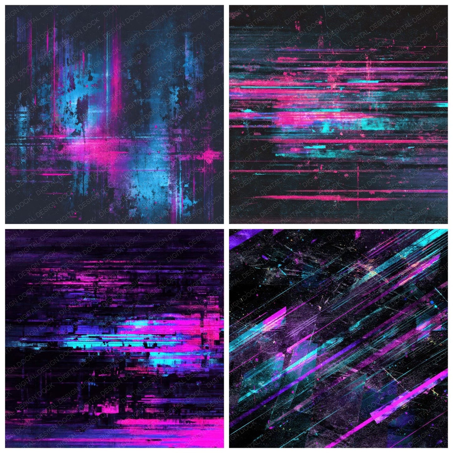 Neon Glitch Grunge Digital Paper Pack (DDD008574)