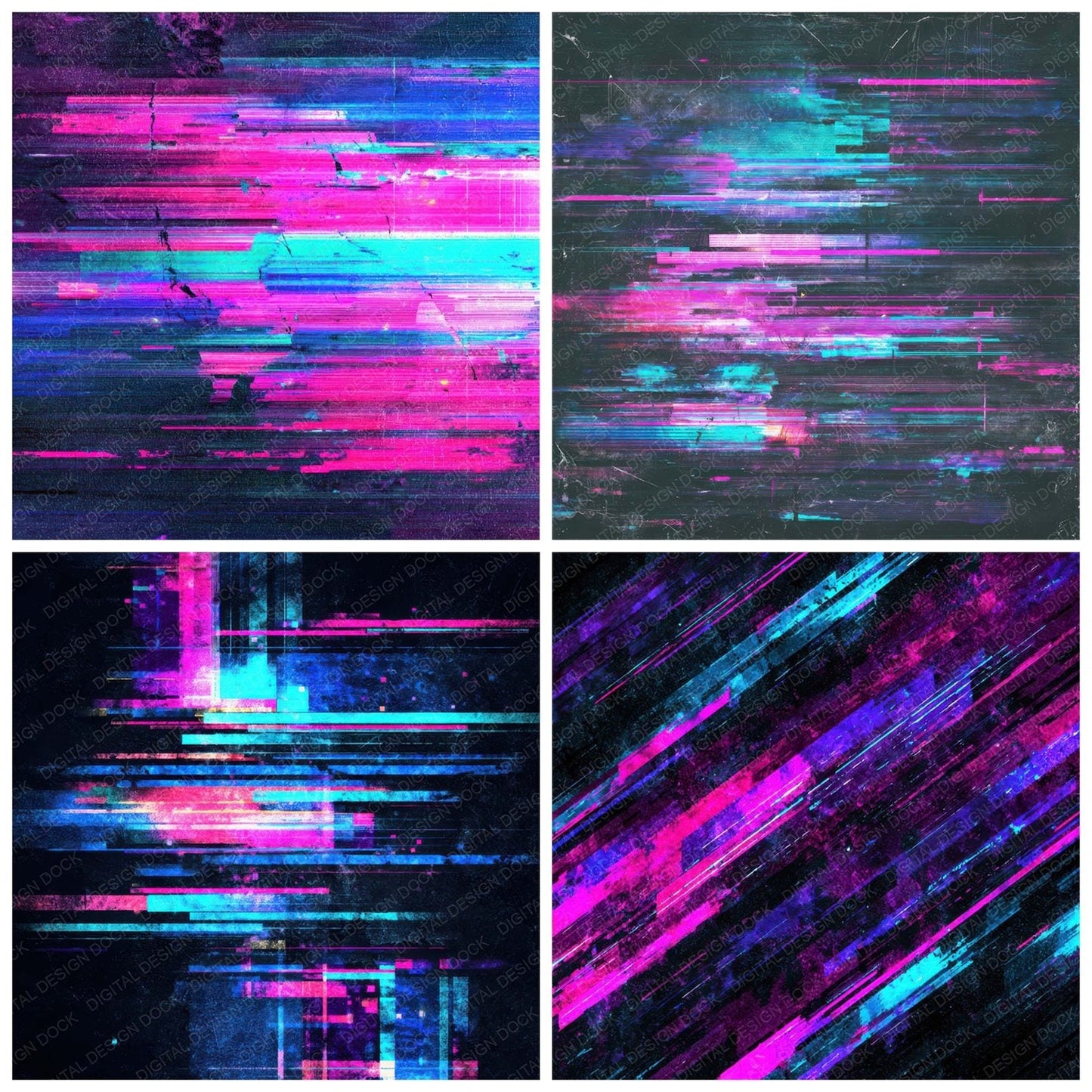 Neon Glitch Grunge Digital Paper Pack (DDD008574)