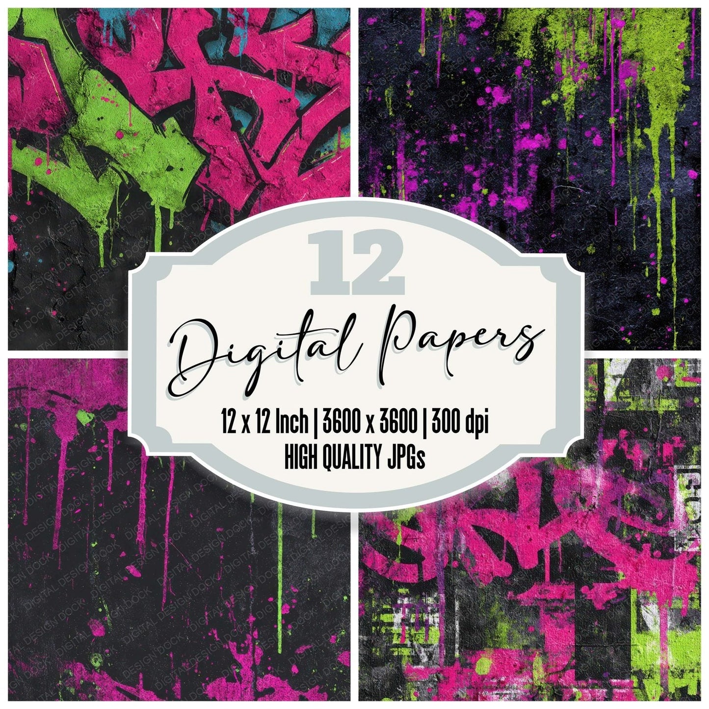 Neon Graffiti Grunge Digital Paper Pack (DDD008575)