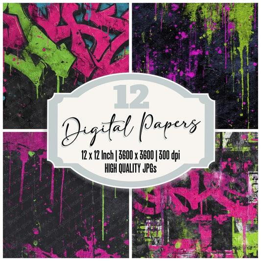 Neon Graffiti Grunge Digital Paper Pack (DDD008575)