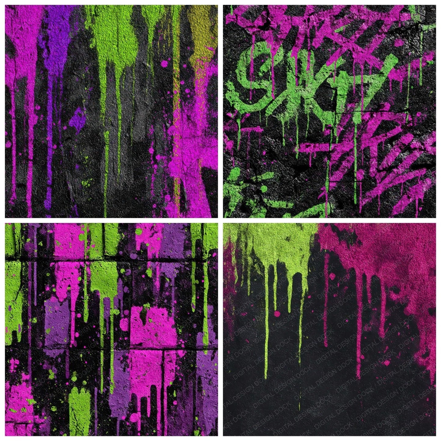 Neon Graffiti Grunge Digital Paper Pack (DDD008575)