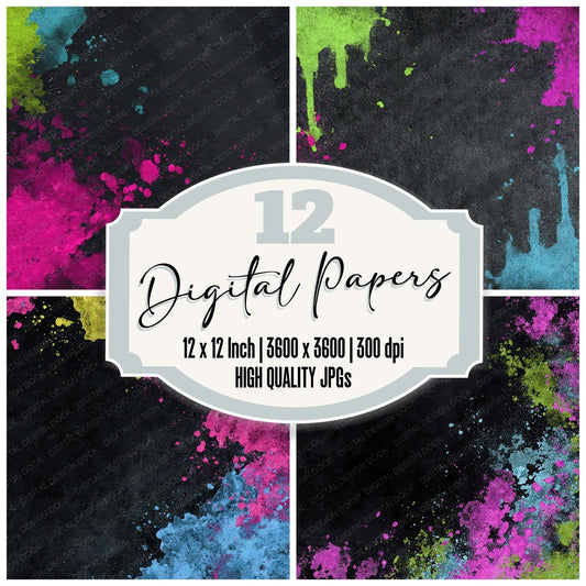 Neon Ink Grunge Digital Paper Pack (DDD008576)