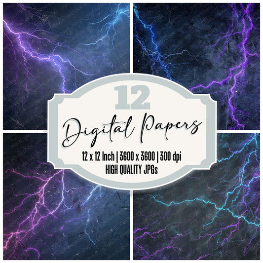 Neon Lightning Grunge Digital Paper Pack (DDD008579)
