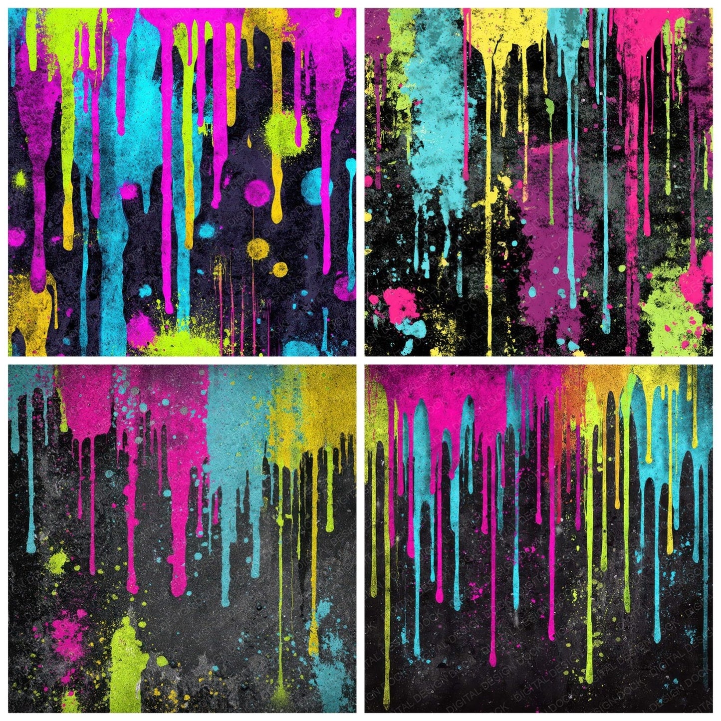 Neon Paint Drips Grunge Digital Paper Pack (DDD008581)