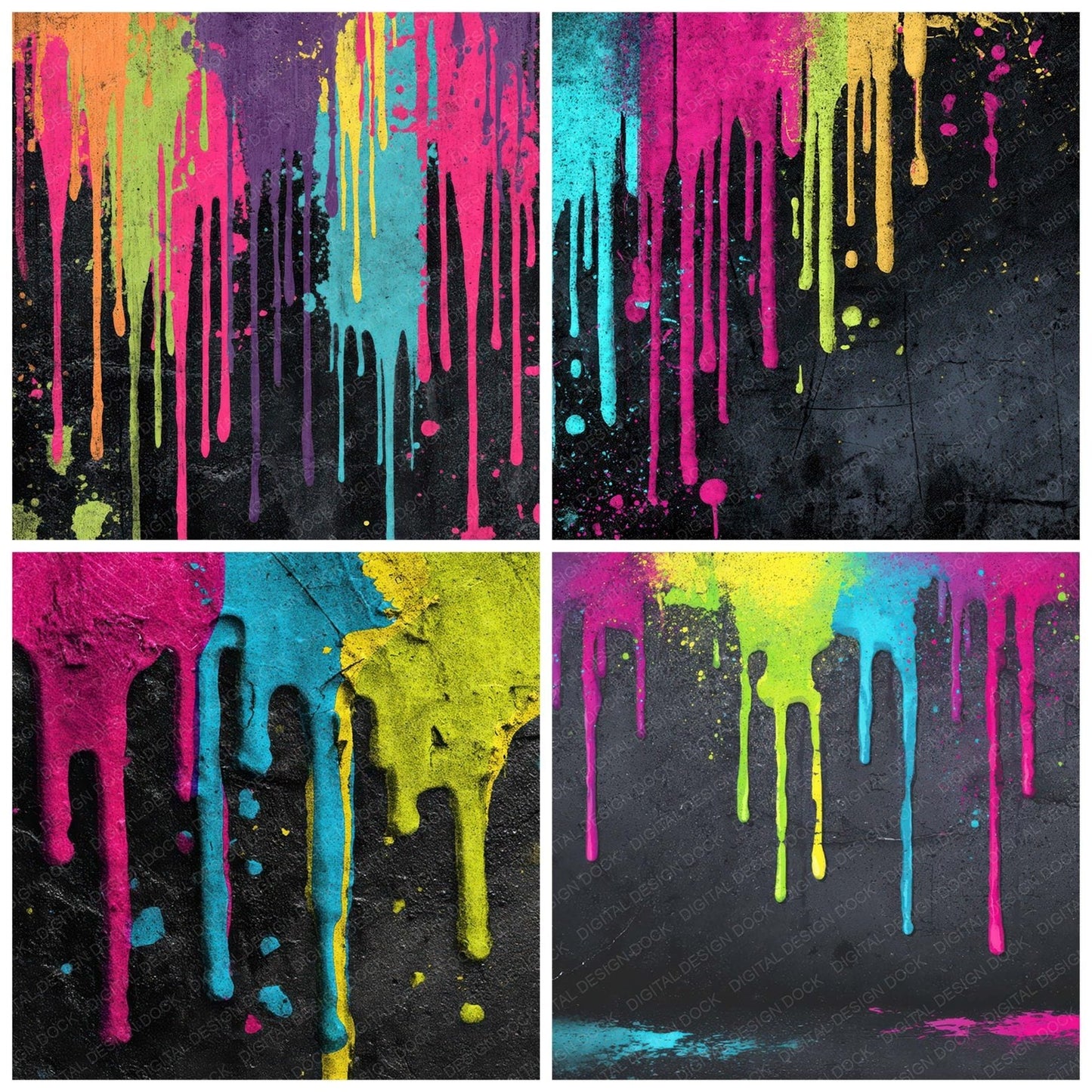 Neon Paint Drips Grunge Digital Paper Pack (DDD008581)