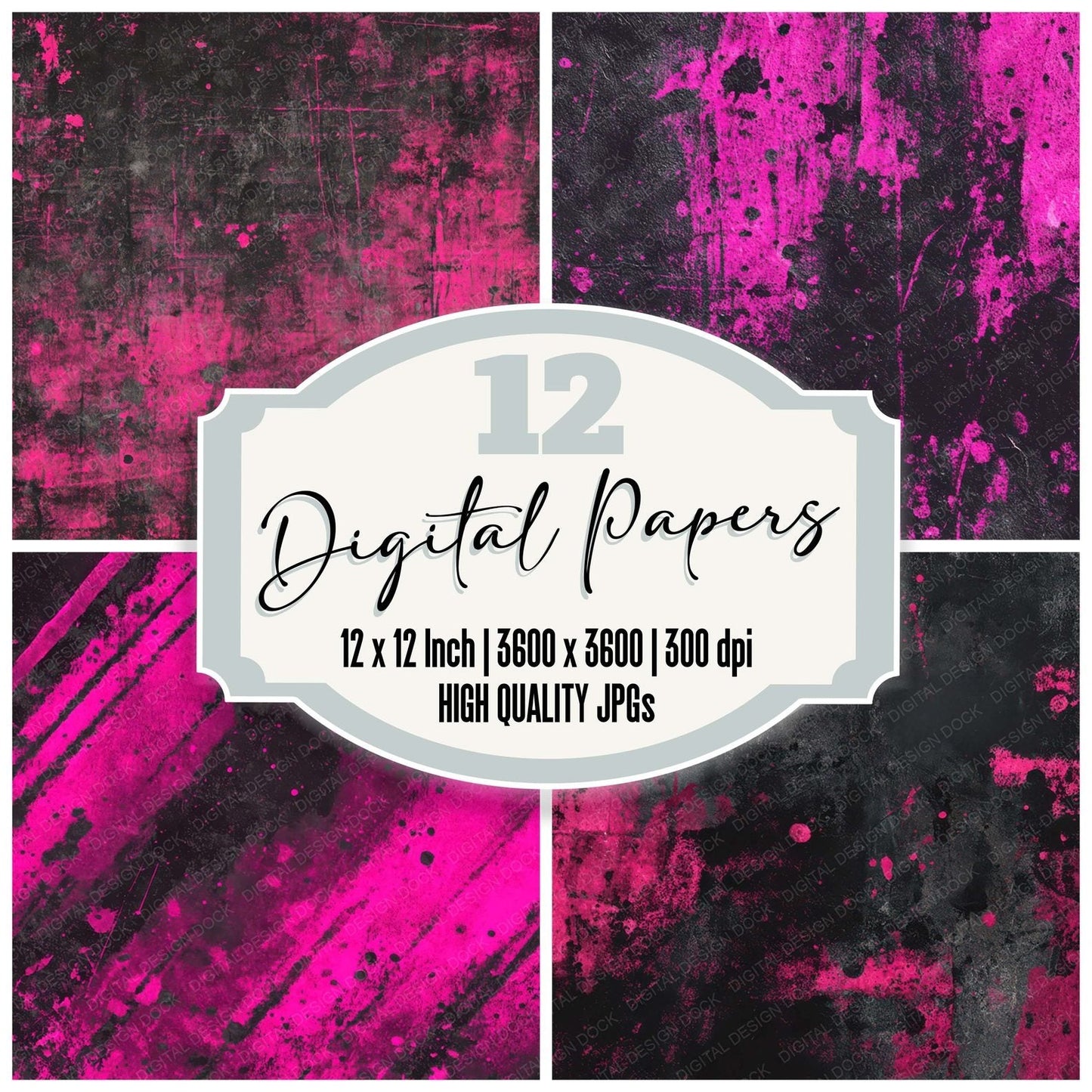 Neon Pink Grunge Digital Paper Pack (DDD008582)