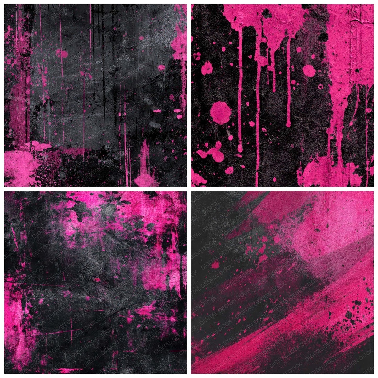 Neon Pink Grunge Digital Paper Pack (DDD008582)