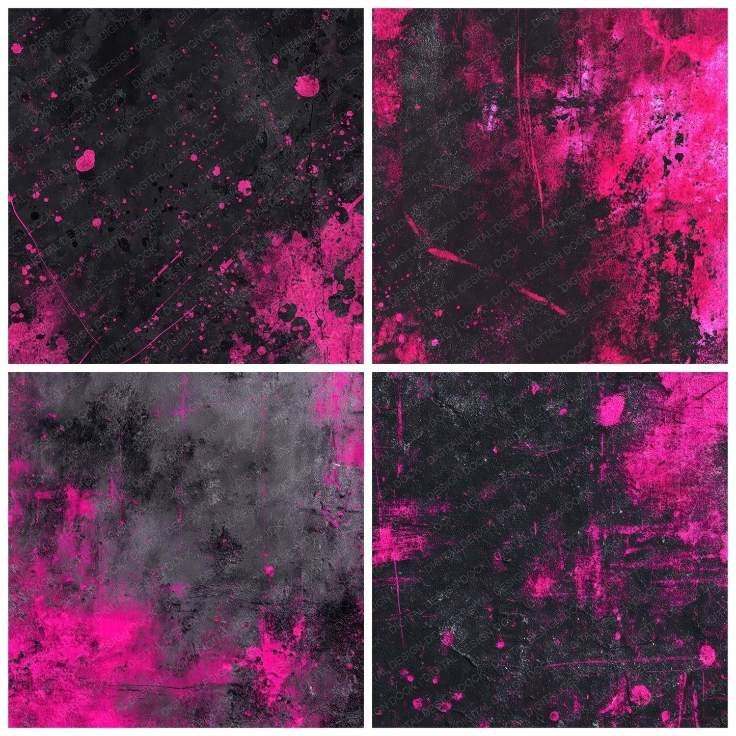 Neon Pink Grunge Digital Paper Pack (DDD008582)
