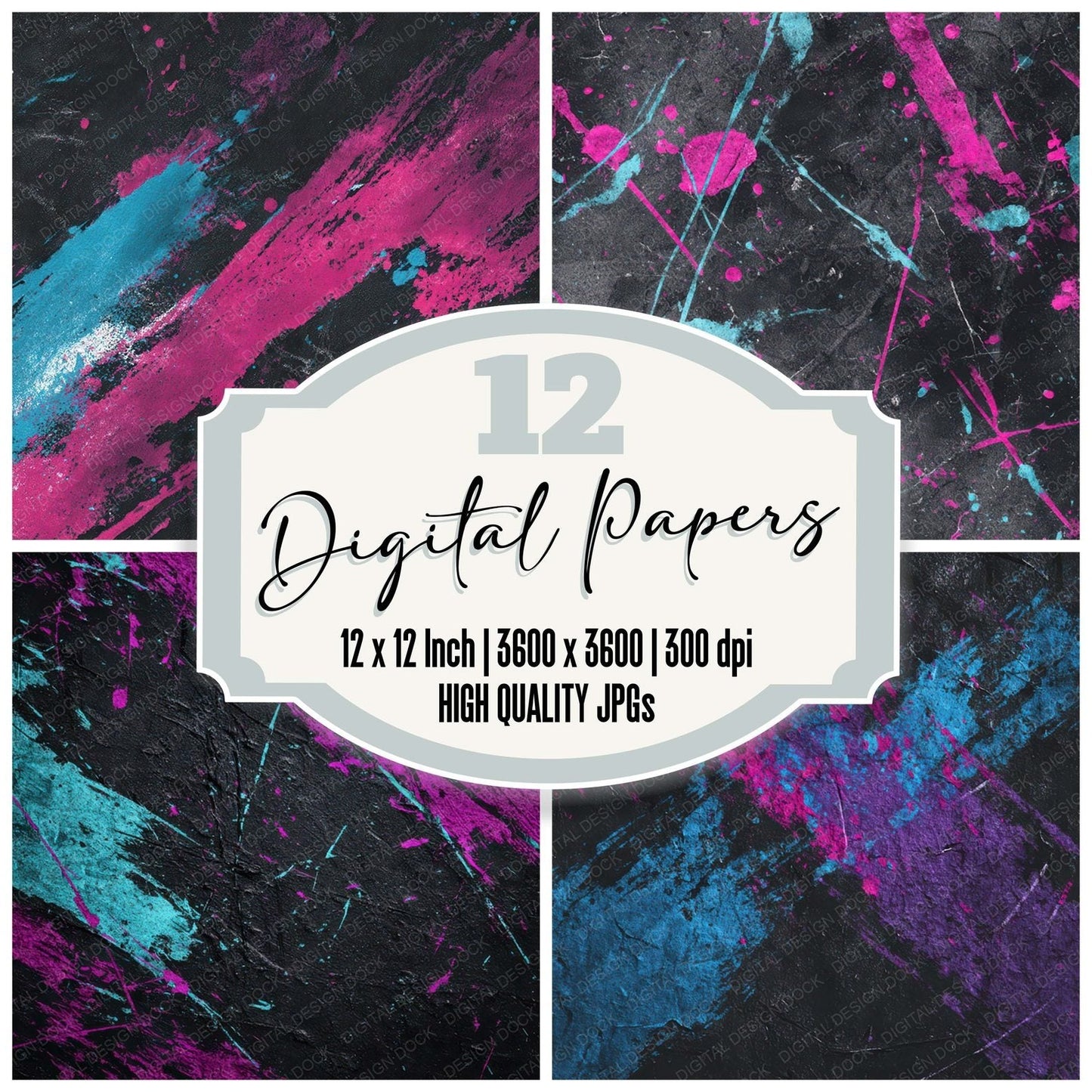 Neon Smear Grunge Digital Paper Pack (DDD008585)