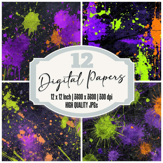 Neon Splatter Grunge Digital Paper Pack (DDD008587)