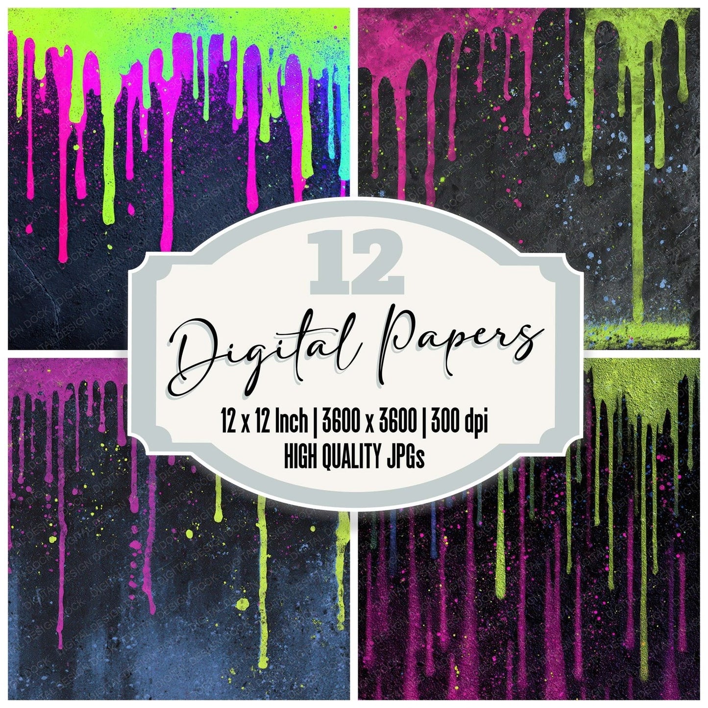 Neon Drip Graffiti Digital Paper Pack (DDD008589)