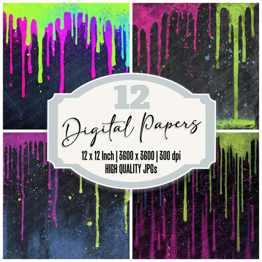 Neon Drip Graffiti Digital Paper Pack (DDD008589)