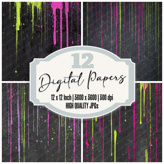 Neon Drip Grunge Digital Paper Pack (DDD008590)