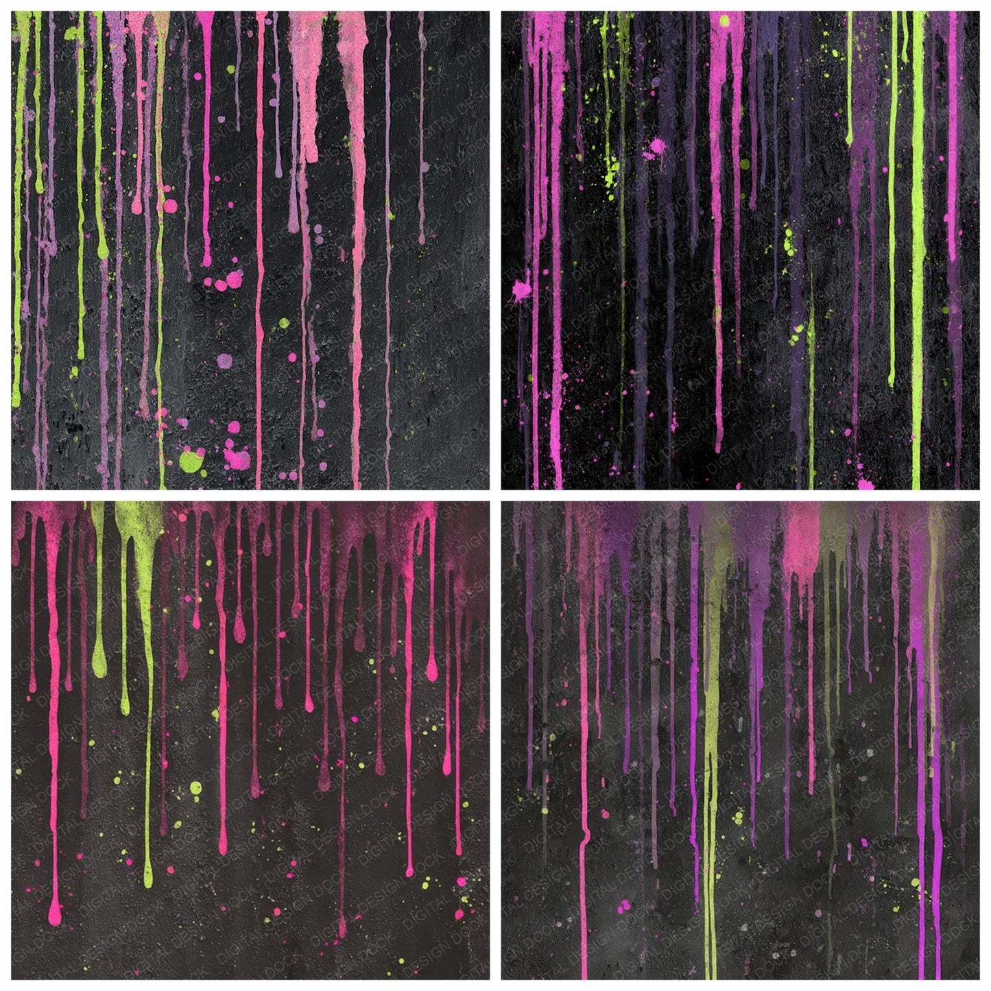 Neon Drip Grunge Digital Paper Pack (DDD008590)