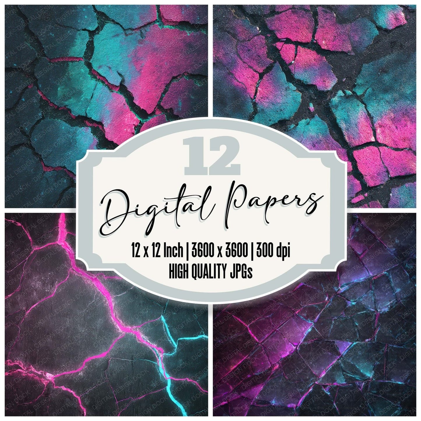 Neon Fracture Grunge Digital Paper Pack (DDD008592)