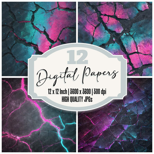 Neon Fracture Grunge Digital Paper Pack (DDD008592)