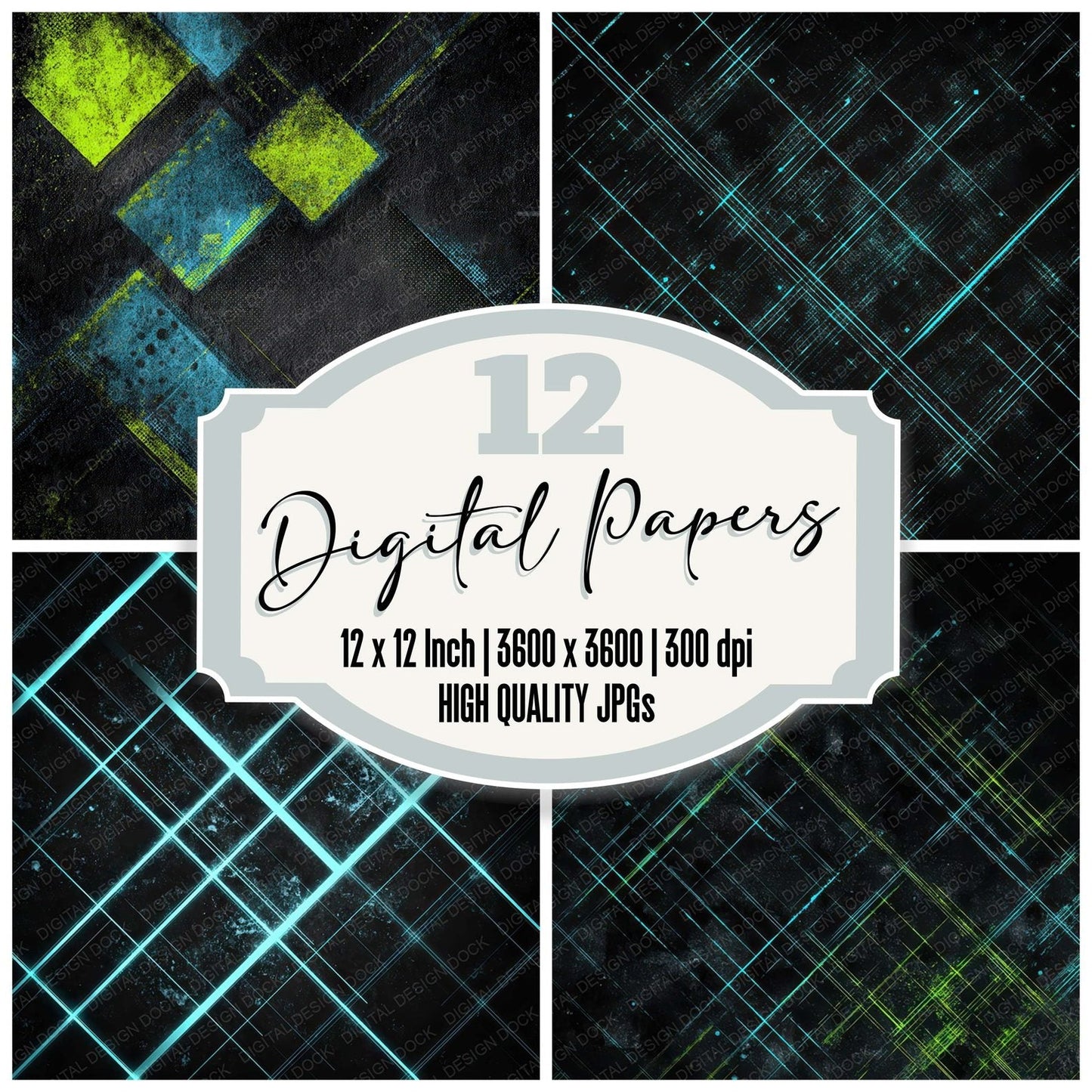 Neon Grid Distortion Digital Paper Pack (DDD008593)