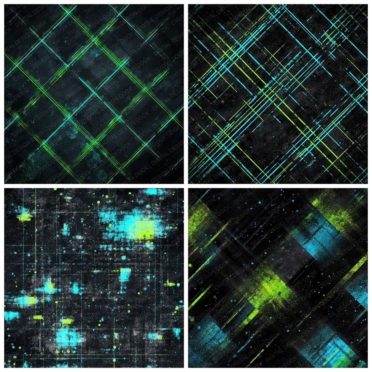 Neon Grid Distortion Digital Paper Pack (DDD008593)