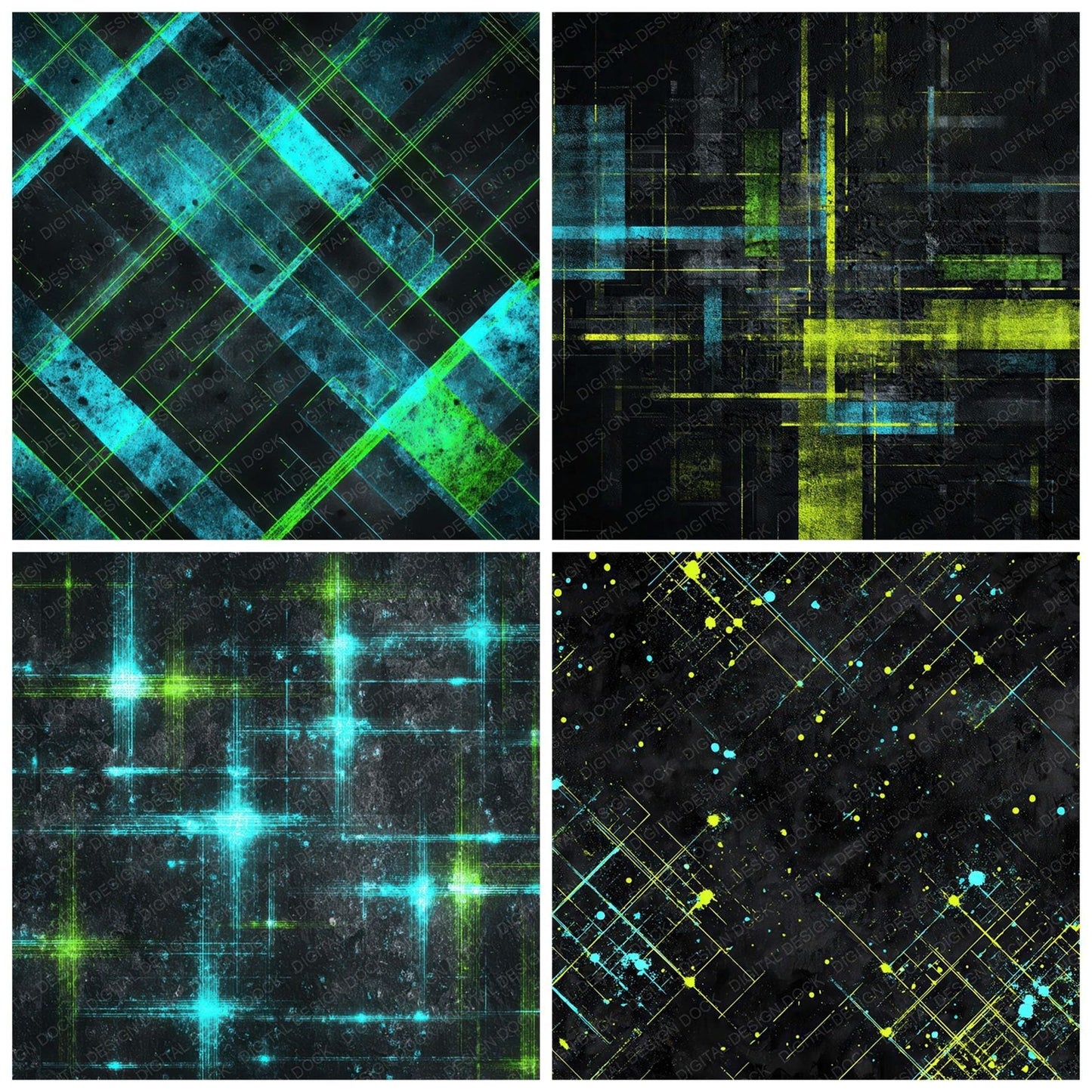 Neon Grid Distortion Digital Paper Pack (DDD008593)