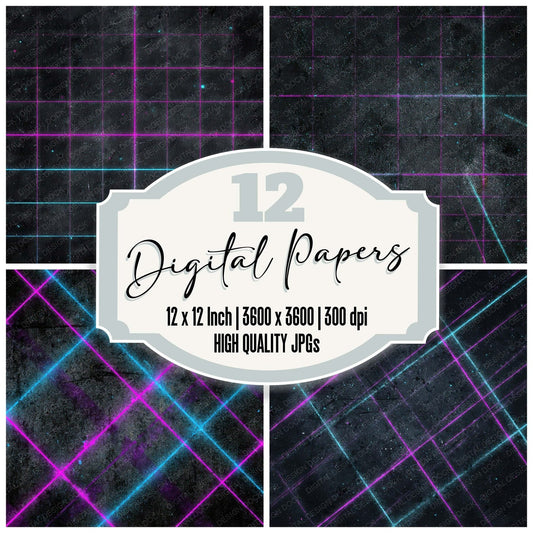 Neon Grid Grunge Digital Paper Pack (DDD008594)
