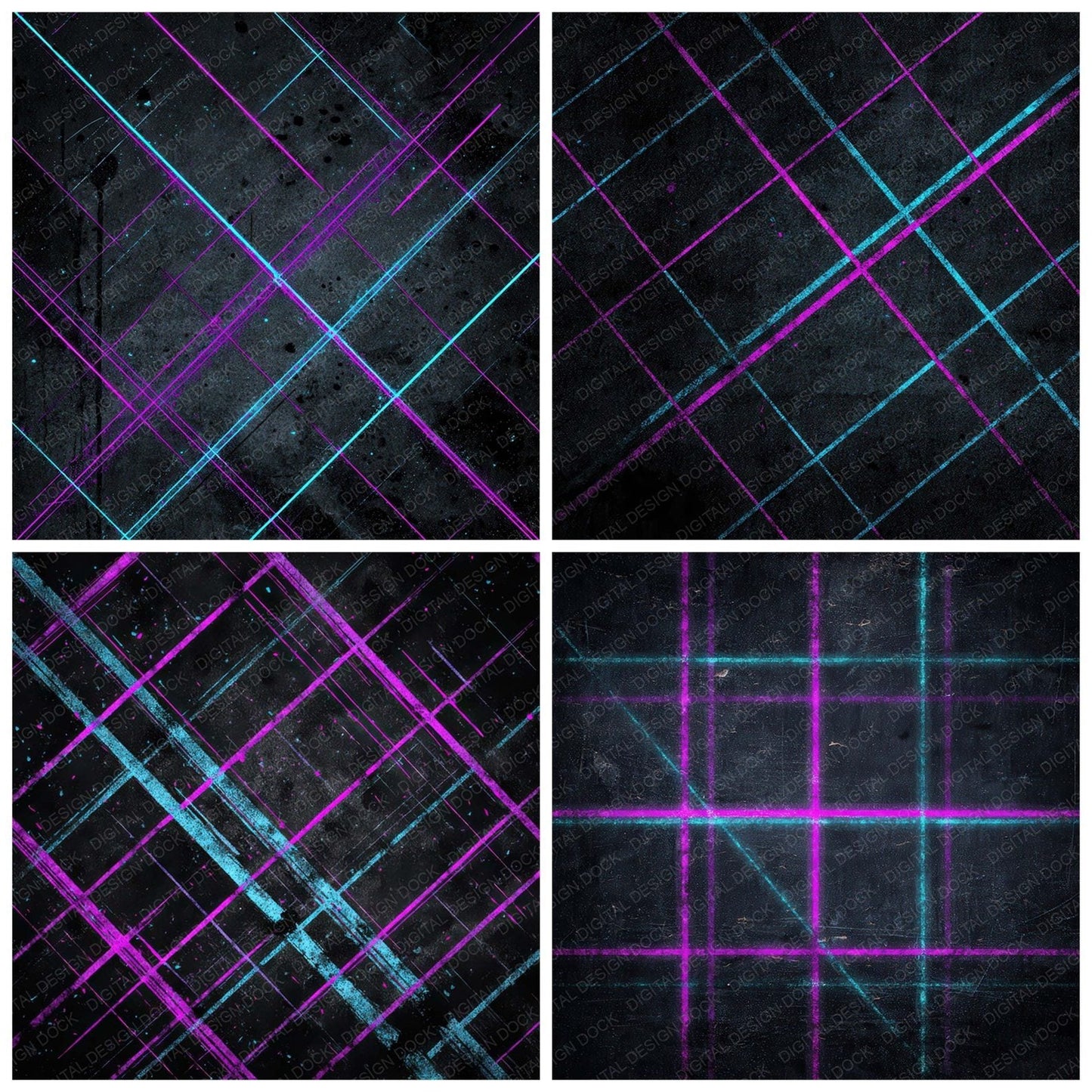 Neon Grid Grunge Digital Paper Pack (DDD008594)