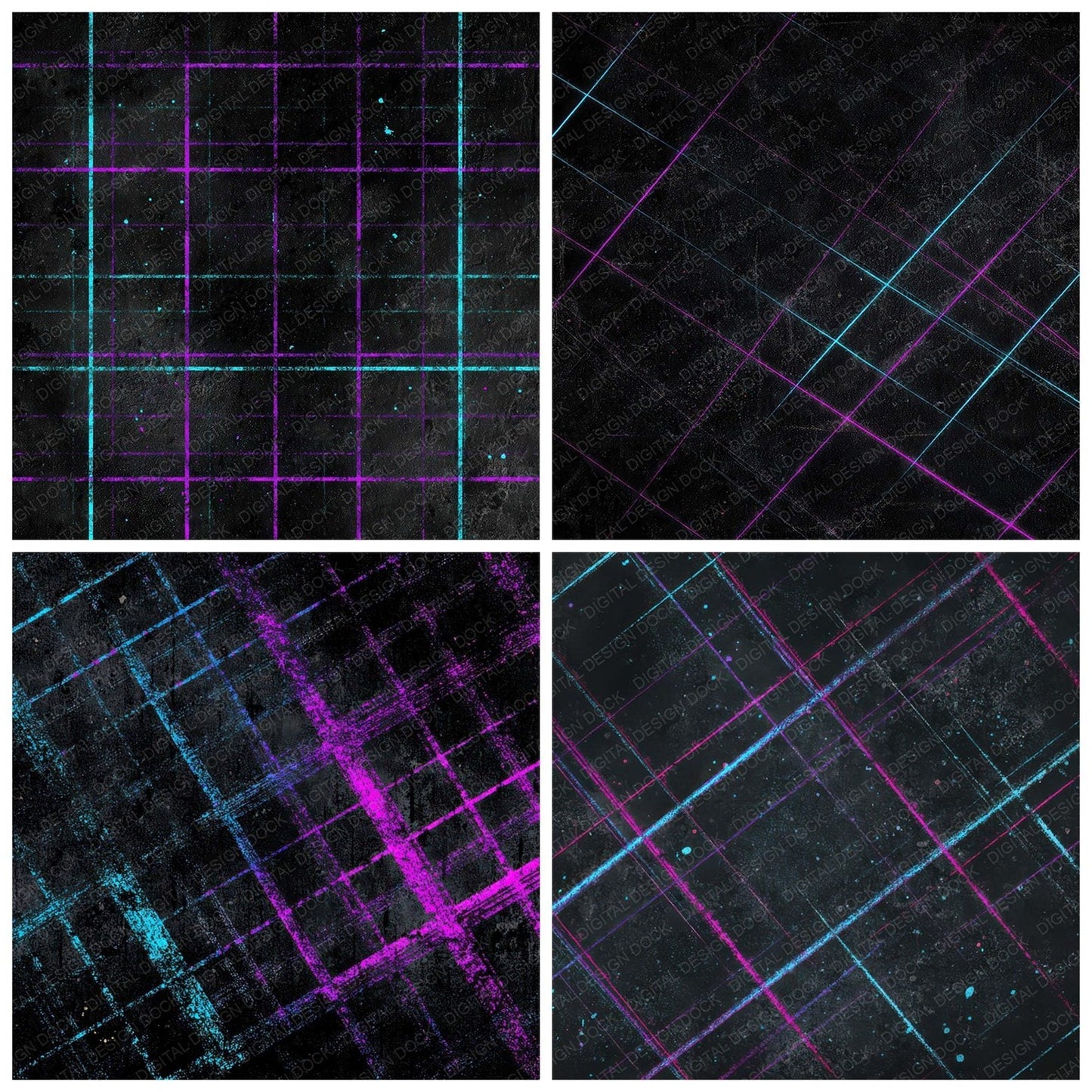 Neon Grid Grunge Digital Paper Pack (DDD008594)