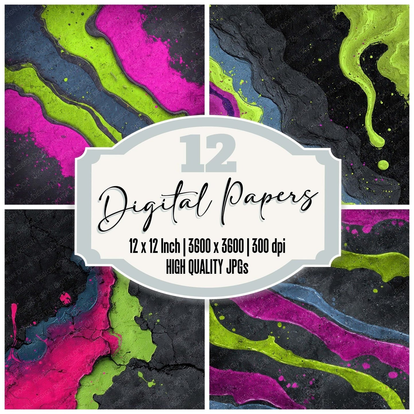 Neon Liquid Grunge Digital Paper Pack (DDD008595)