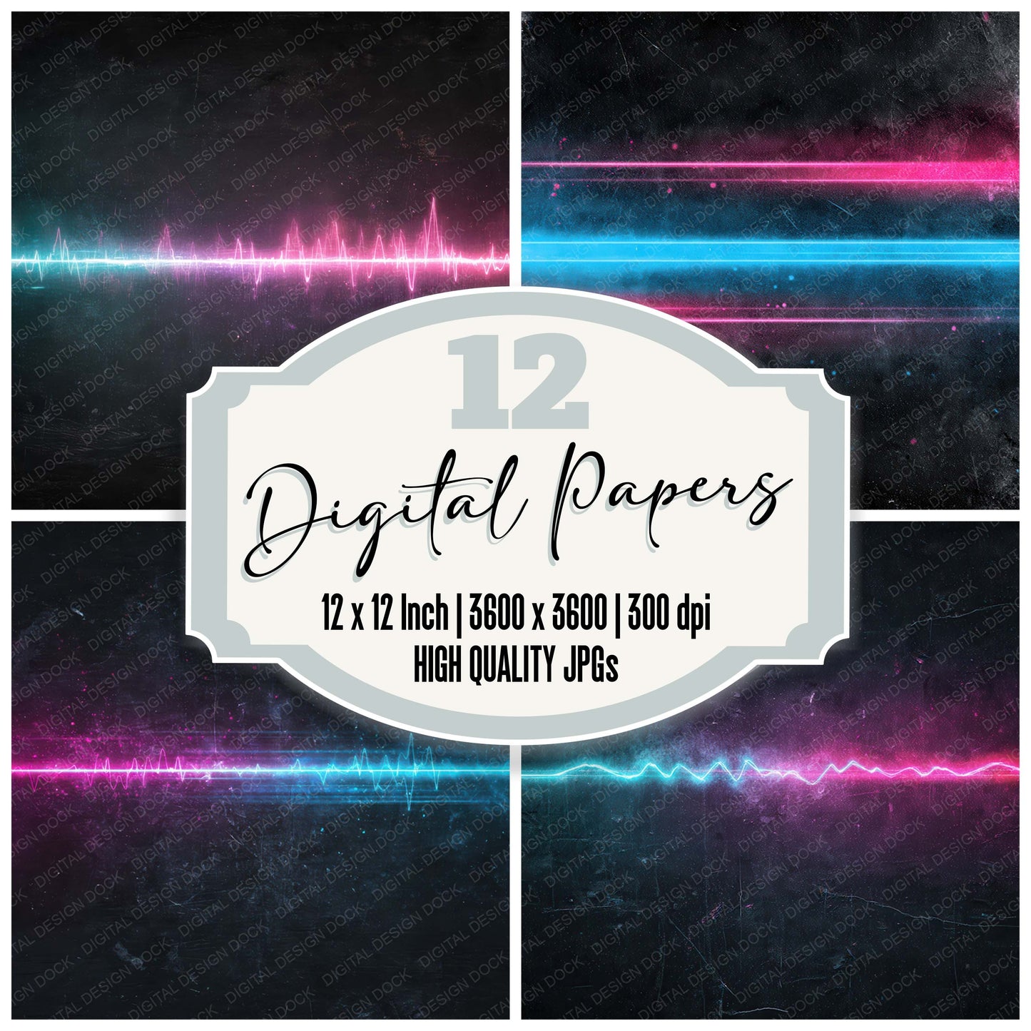Neon Pulse Grunge Digital Paper Pack (DDD008596)