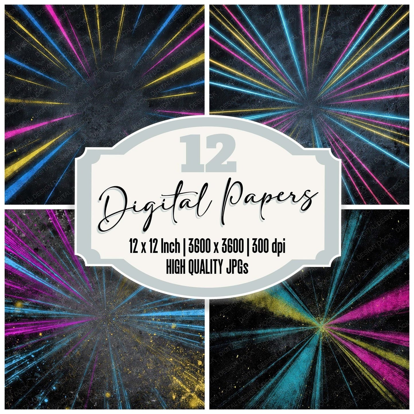 Neon Radial Grunge Digital Paper Pack (DDD008597)