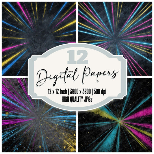 Neon Radial Grunge Digital Paper Pack (DDD008597)