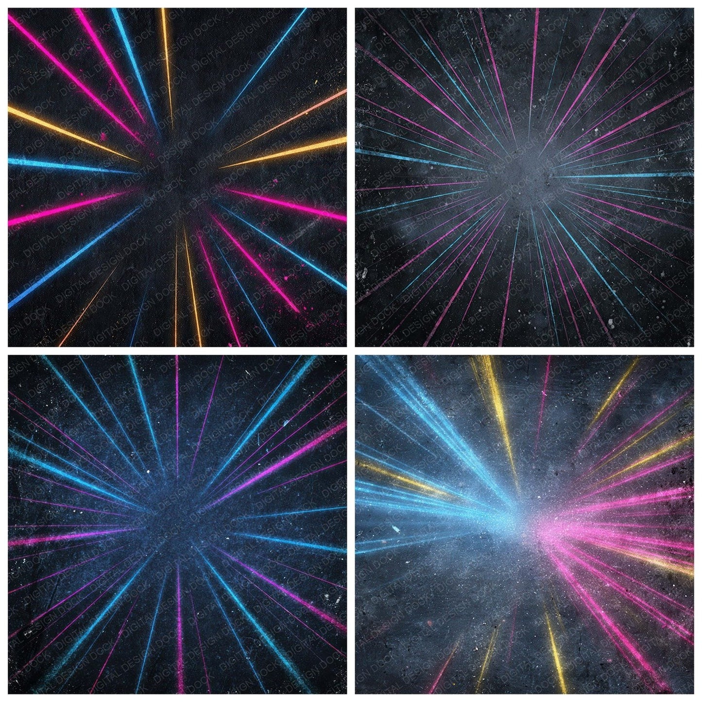 Neon Radial Grunge Digital Paper Pack (DDD008597)
