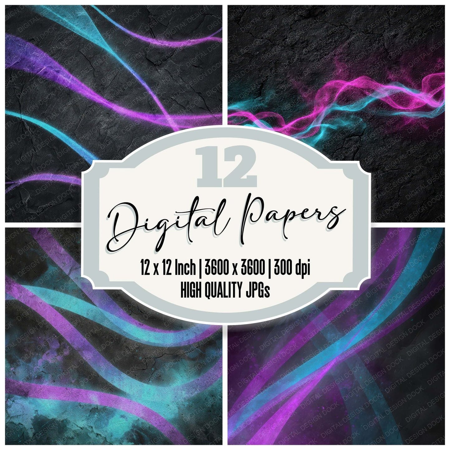 Neon Ribbon Grunge Digital Paper Pack (DDD008598)
