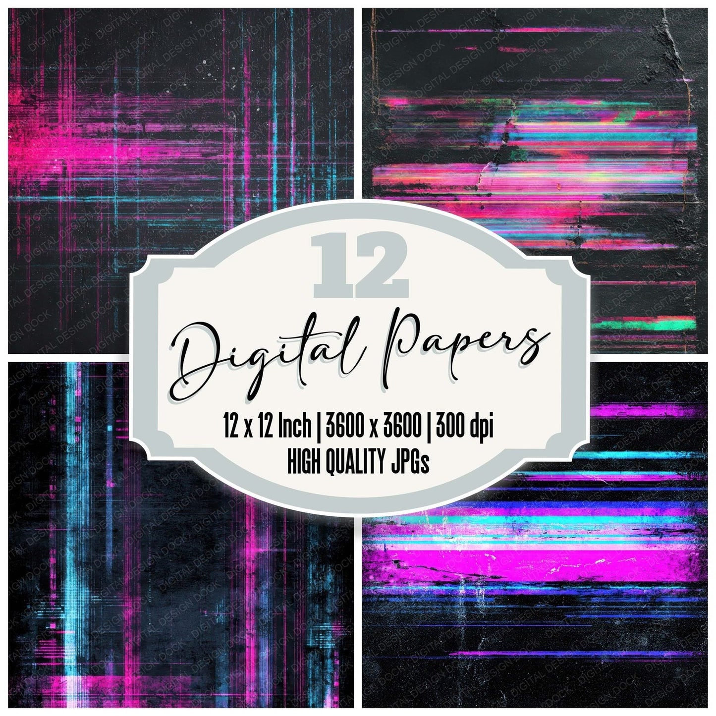 Neon Scanline Grunge Digital Paper Pack (DDD008599)