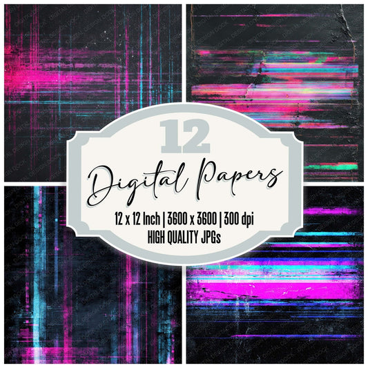 Neon Scanline Grunge Digital Paper Pack (DDD008599)