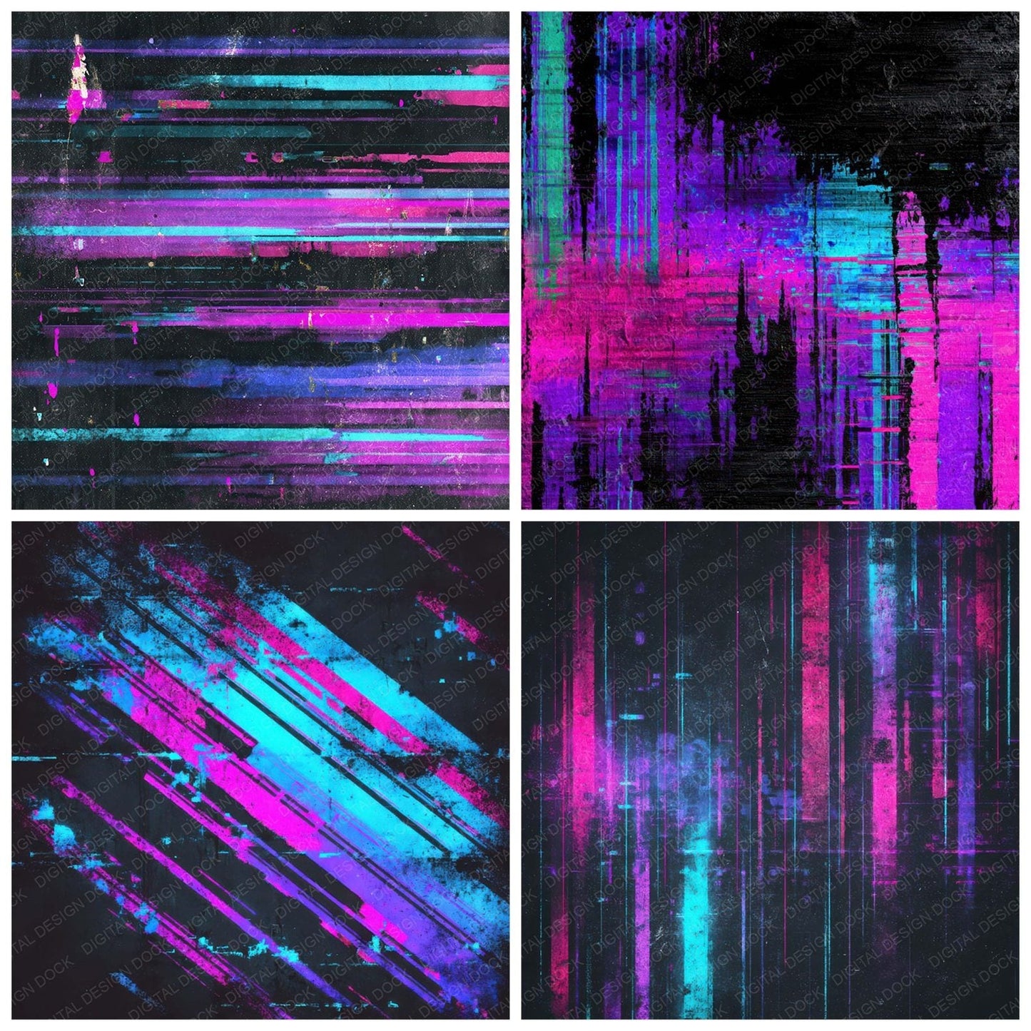 Neon Scanline Grunge Digital Paper Pack (DDD008599)