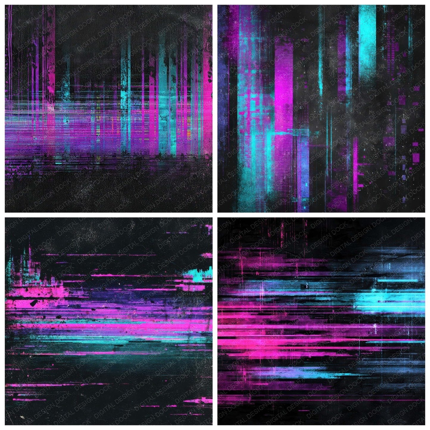 Neon Scanline Grunge Digital Paper Pack (DDD008599)